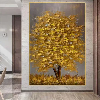 100% Ručne Maľované Abstraktnú Olejomaľbu Zlatý Strom Hrubé Textúry Nástenné Maľby Maliarske Plátno Pre Domáce Obývacia Izba Hotel Dekor