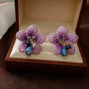 2023 Nový Kórejský Nádherné Krištáľové Temperament Drop Náušnice, Módne Všestranný Sweet Purple Kvet Ženy Náušnice Šperky