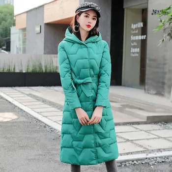 2023 Slim Dlho Pribrala Pás Bavlnené Oblečenie Žien Zimný Kabát Nad Kolená Nové Kórejská Verzia Bavlna Kabát Bunda