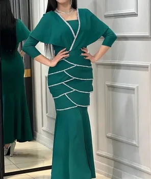 2023 Zelená Šifón Sequin dámske Večerné Šaty Viazané Dlhý Rukáv Matka Nevesty Šaty Elegantné Arabskom Dubaji Party Šaty