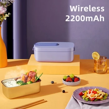 2200mAh Bezdrôtové Elektrické Lunch Box Voda-bez Ohrevu Potravín Nádoba Mini Potraviny Teplejšie Nehrdzavejúcej Ocele Líniové Bento Box 1000ml
