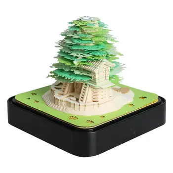 3D Poznámky poznámkový blok Romantický Dom na Strome Dekorácie Tvorivé Stolový Kalendár S LED Svetlá Memo Pad 3D poznámkový blok Papiera Rezbárstvo Darček