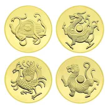 4pcs Čína Štyri Božské Zver Pozlátené Medaily, Zbierať Zlaté Mince, Zberateľské predmety Dekorácie