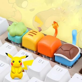 6Pcs Kawaii Pokemon Diy Keycap Anime Pikachu Charizard Veverička Bábika Cartoon Deti Mechanické Klávesu Caps Darčeky, Hračky