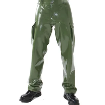 Army Zelená Latexu Trakmi Mužov Nohavice Jednotné Nohavice s Mimo Nohu Vrecká Ručné Oblečenie Oblečenie S-LTM040