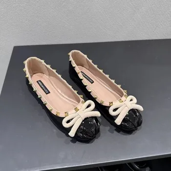 Balet Nit Bytov Kolo Prst Plytké Čerpadlá Ženy Pošmyknúť na Dizajn Bowtie Nové Sandále Luxusné Lady Módne Tanečné Topánky
