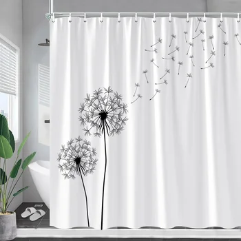 Black White Púpava Sprchové Závesy Tvorivé Jarné Kvety, Rastliny Moderný Minimalistický Vaňa Záclony Domov Kúpeľňa Decor