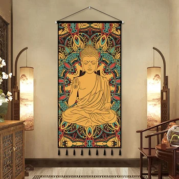 Buddha Plátno Visí Obraz Juhovýchodnej Ázie Štýl Obývacej Izby, Verandu Gobelín Dekoratívne Steny Handričku, Na Stene Visí Dom Dekor