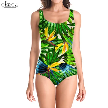CLOOCL Havajské Ženy Plavky Zelené Listy Vytlačené Nosenie pre Plávať, Surfovať Prímorské Rekreačné Kúpanie Oblek Dropshipping
