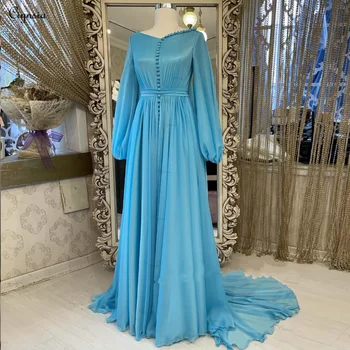 Ciynsia arabčina Večerné Šaty pre Svadobné-Line Šifón Dlhé Rukávy Formálne Prom Šaty Celebrity Party Šaty Vestidos De Noche