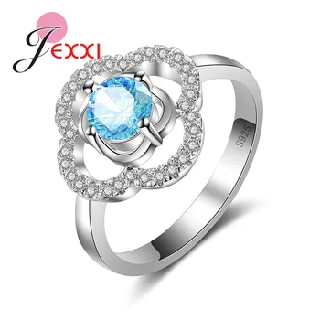 Elegantné Crystal 925 Sterling Silver Krúžky Kvet Tvarované CZ Prst Prsteň pre Ženy Módne Svadobné Šperky