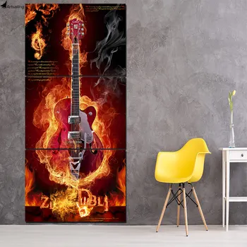 HD tlačené 3 kus horiaceho plameňa a požiaru hudba gitaru obrazov na stenu pre obývacia izba hra plagáty a vytlačí doprava Zadarmo/ny-6761B