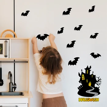 Halloween Stenu, Okno, Dekorácie, Nálepky, Self-adhesive Vinyl Sviatok Deti DIY Cartoon Vymeniteľné Odtlačkový Candy Tekvica Bat