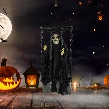 Halloween Vonkajšie Dekorácie Strašidlá, Kostry Animovaný Ornament S Osvetlené Oči Strašidelný Smiech Halloween Zavesenie
