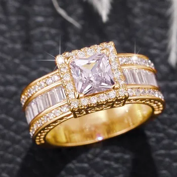 Huitan Klasický Dizajn Ženy Krúžky pre Zapojenie Svadobné Luxusné Princezná Námestie Cubic Zirconia Šumivé Svadobné Prstene, Šperky