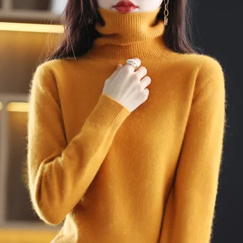 Jesenné a zimné dámske vysoká krku pulóver 100% pure noriek cashmere sveter pletené mäkké, módne teplé oblečenie pre ženy