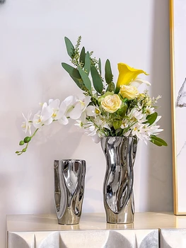 Keramická Váza Strieborný Kvet Váza Zrkadlo Povrchu Pokrútené Abstraktné Kvet Usporiadanie Keramické Fľaša Domáce Dekorácie, Ozdoby