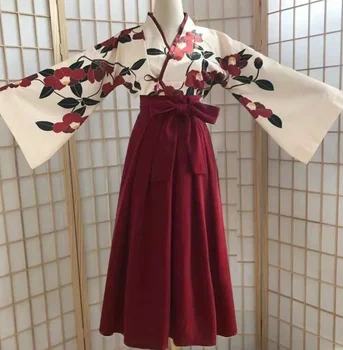 Kimono Dievča Sakura Japonský Štýl Kvetinový Tlač Vintage Šaty Ženy, Orientálne Camellia Láska Kostým Haori Yukata Ázijské Oblečenie