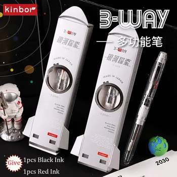 Kinbor Galaxy Exploration 3-pásmový Multifunkčné Guľôčkové Pero, Kreatívne Škálovateľné 0,5 mm Čierna/Červená Stlačte Podpis Canetas Pre Školy