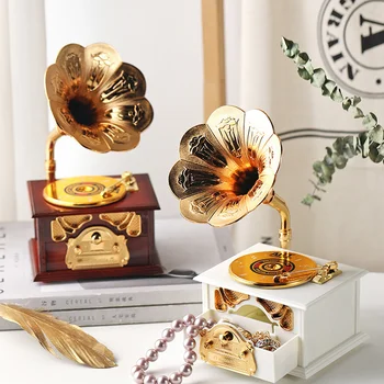 Klasická Phonograph Zásuvky Music Box Ozdoby Domova Retro Gramophone Miniatúrne Sošky Obývacia Izba Stôl Dekorácie, Darčeky