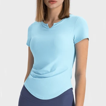 Krátky Rukáv Jogy T-Shirt Ženy Lete Rebrovaný Textílie Slim Fit Telocvični Beží Top Žena Priedušná Cvičenie Športové Tričko
