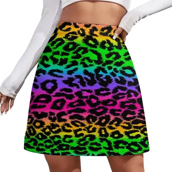 Leopard Rainbow Sukne Ženy Zábavné Estetické Tlač Elegantný Mini Sukne Vysoký Pás Grafické Estetické Bežné Sukne Veľké Veľkosti 3XL