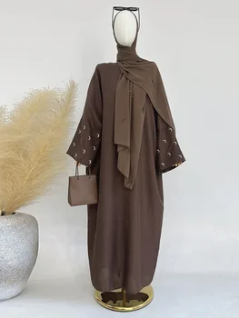 Mesiac Výšivky Abaya Tenké Bielizeň Účinok Textílie Batwing Rukávy Kimono Moslimských Žien Dubaj Islamský Hidžáb Oblečenie Župan Ramadánu