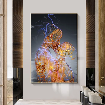 Milovník Kiss Kovové Portrét Obraz Domova Abstraktné Zlaté Plátno na Maľovanie na Stenu Umenie Plagáty a Tlač pre Obývacia Izba Cuadros