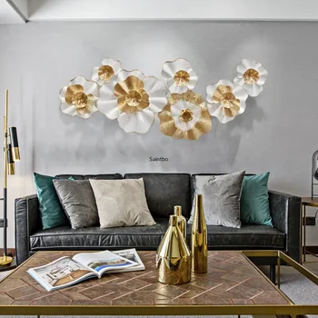 Moderný Európsky železa prívesok dekorácie obývacia izba pozadí steny verandu kovové dekorácie zlatý kvet stene visí