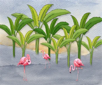 Nordic čerstvé a jednoduché dažďového pralesa banánovník flamingo pastoračnej tapetu pozadia detskej izby domáce dekorácie nástenná maľba