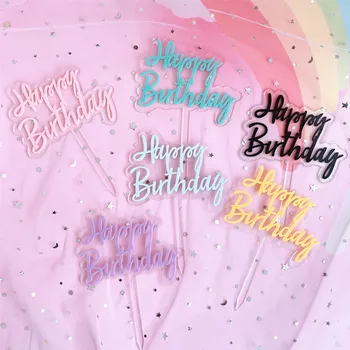 Nové MODULY Happy Birthday Akryl Tortu Vňaťou Farebné Dvojvrstvové Cupcake Vňate Na Narodeninovej Party Cake Dekorácie Baby Sprcha