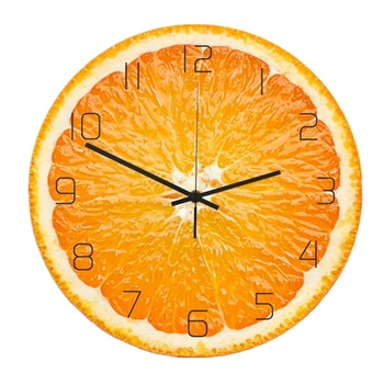 Oranžové Ovocie Kuchynské Nástenné Hodiny Melón Citrón Stlmiť Tvorivé Visí Hodiny pre Steny Horloge Murale Obývacia Izba Ovocie Shop