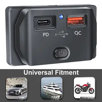 PD USB-C QC 3.0 Rýchlo Nabíjačka Zásuvky S vypínačom Svetla LED Napájacie Zásuvky Rýchle Nabíjanie Pre 12V/24V Auto, Loď RV Truck Motorcycl O9M6