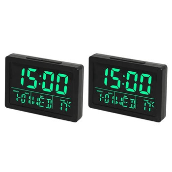 Podporu! 2X Digitálny rádiobudík S Veľkým LED Zobrazovanie Času Teploty Zistiť Spánok Hodiny Pre Spálne Posteli Stôl Black&Gr