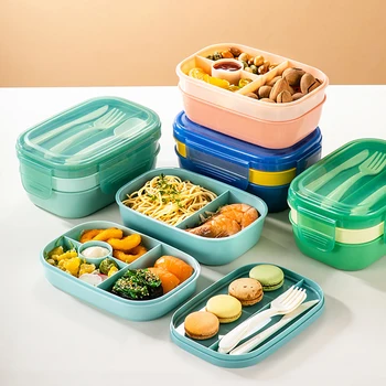 Prenosné Bento Lunch Box Stohovateľné 3-vrstva Dizajn 1900ml Veľkú Kapacitu nepriepustných Potravín Box Skladovacích Kontajnerov pre Študentov