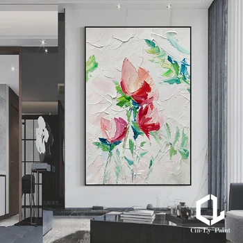 Ručné Abstraktnú olejomaľbu Na Plátne, Troch-dimenzionální Farba Nôž Kvety Moderné Nástenné Art Pre Obývacia Izba Dekor Frameless