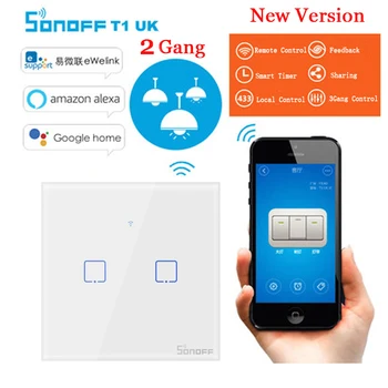 Sonoff T1 2 Gang Smart WiFi Stenu Dotyk 433/RF 86 Typ UK Spínač svetiel Smart Home Automation Modul Diaľkové Ovládanie Smart Switch