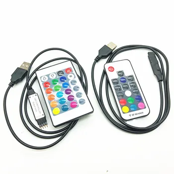 USB IR rádiofrekvenčné Diaľkové Ovládanie 5V Volt RGB LED Svetelné Pásy, LED Svetelné Pásy 3 17 24-tlačidlo Diaľkové Ovládanie Bezdrôtový ovládač