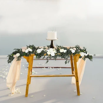 Umelé Eukalyptu Garland s Kvetmi 6, Svadobný Stôl Garland s Kvetmi Plášť Dekor Ručne Svadobné Centerpieces