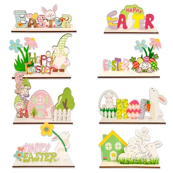 Veselú Veľkú Noc Drevený Stôl Prihlásiť Bunny Tabuľka Centerpieces Jar Stola Výzdoba Materskej Školy Triede Miniatúry Domov Dodávky