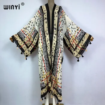 WINYI Kimono Lete Bohemia tlač Pláž Nosiť Plávať Oblek zakryť Afrike ženy Cardigan farebné sexy Dovolenku kaftan elegantné šaty