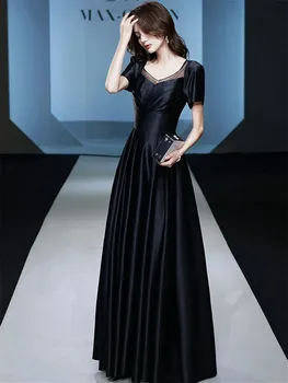 Čierne Elegantné Šaty Žena Farbou tvaru Čipky Krátky Rukáv, Dlhé-line Sukne M340