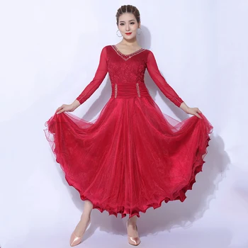 Ženské Ballroom Dance Oblečenie Čierna/Červená Štandardné Valčík Drahokamu Kostým Súťaž Moderný Tanec Tango Fáze Oblečenie VDB3354