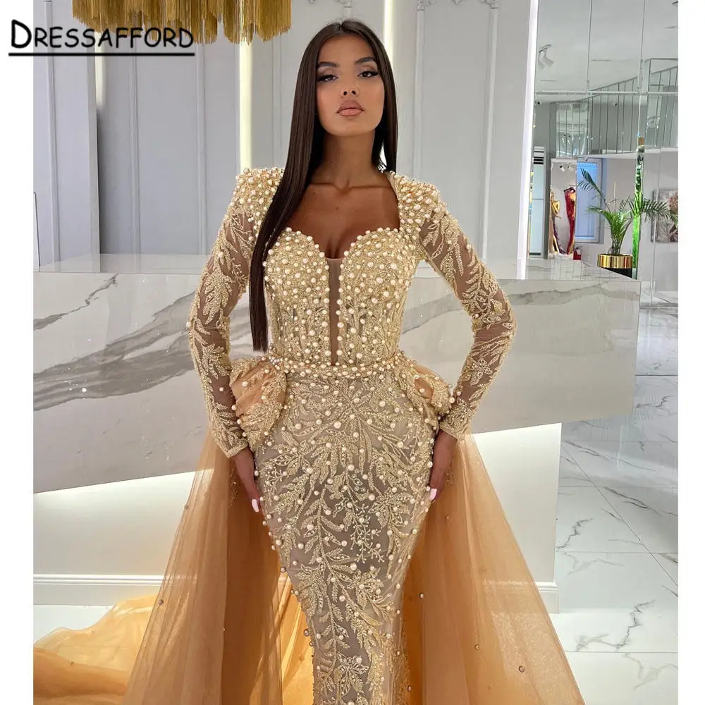 2023 Dlhé Rukávy Večerné Šaty Luxusný Dubaj Korálkové Moslimské Ženy, Svadobné Formálne Party Šaty S Viac Sukne