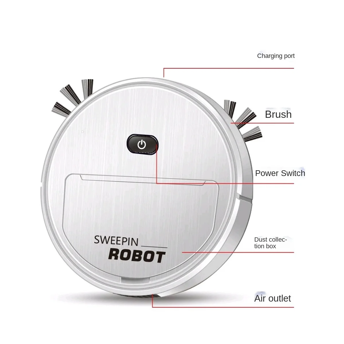 Automatický Vysávač Robot 3-V-1 Smart Wireless Zametanie Čistiaci Stroj Plnenie Inteligentný Robot Vysávač Biely