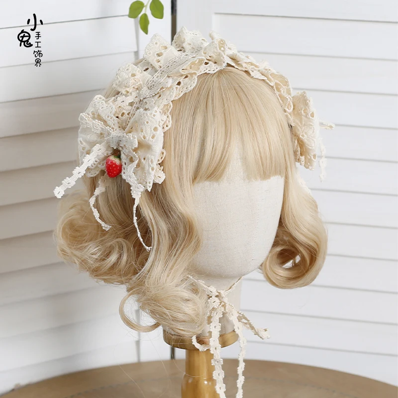 Originálne ručne vyrobené Lolita jahoda sušič na páse s nástrojmi čipky headdress KCLolita bowknot z klip
