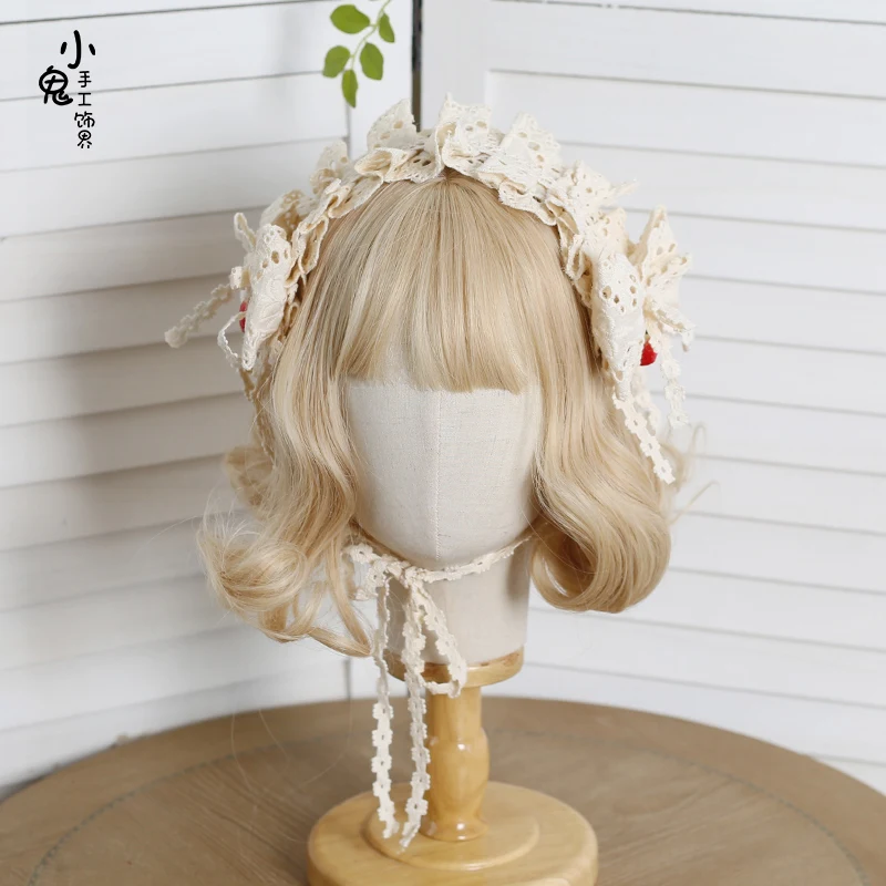 Originálne ručne vyrobené Lolita jahoda sušič na páse s nástrojmi čipky headdress KCLolita bowknot z klip
