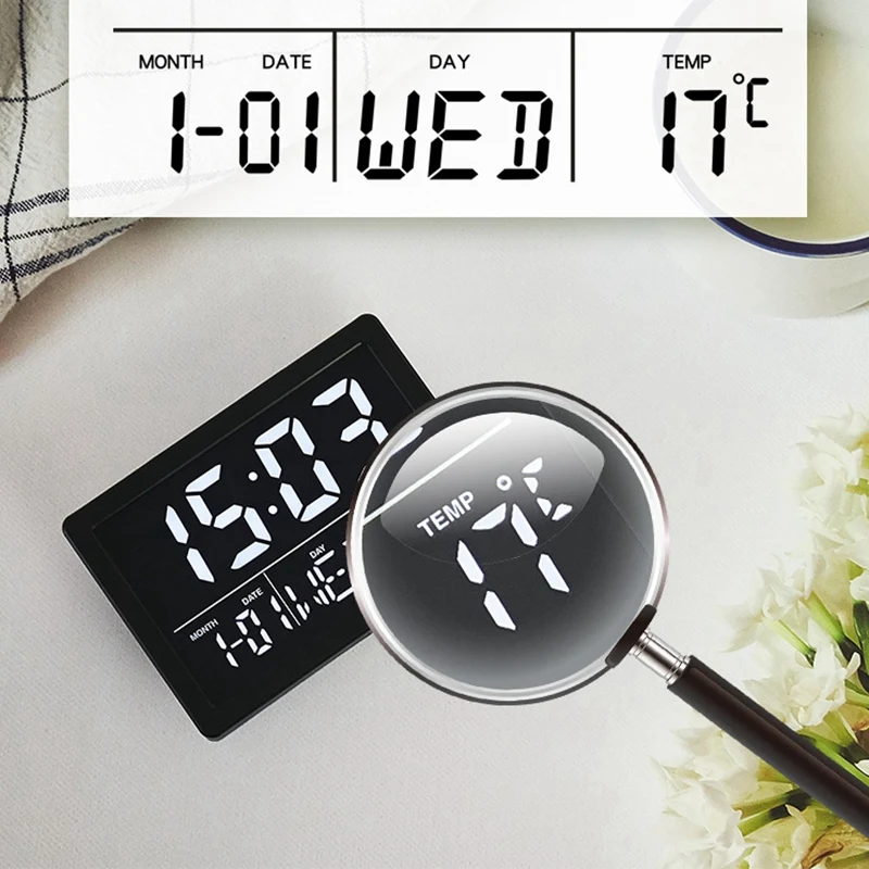 Podporu! 2X Digitálny rádiobudík S Veľkým LED Zobrazovanie Času Teploty Zistiť Spánok Hodiny Pre Spálne Posteli Stôl Black&Gr