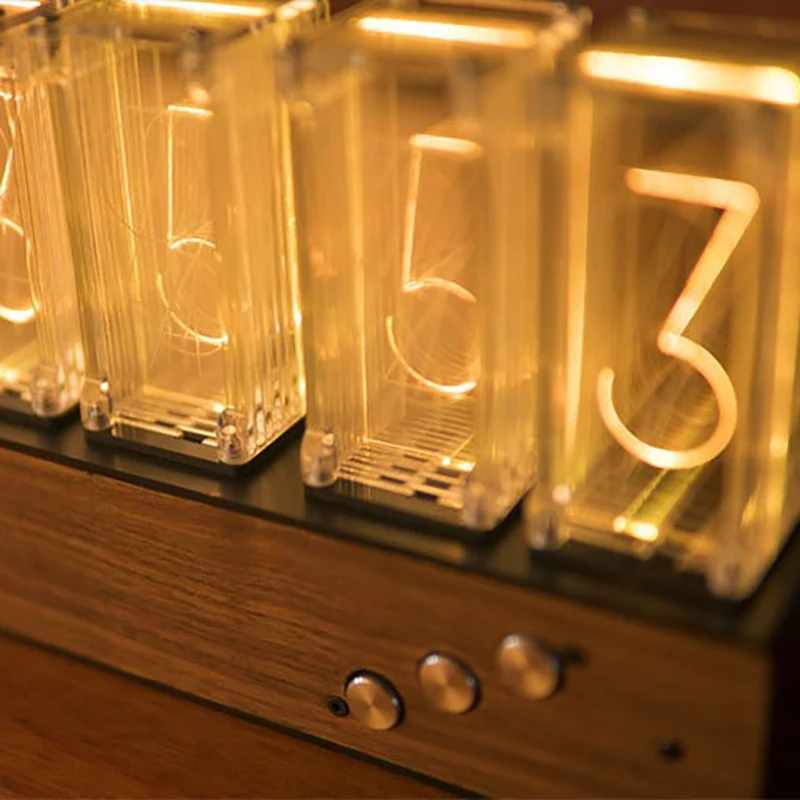 RGB Nixie Tube Clock Dreva Led Digitálny Elektronický písací Stôl Ploche Hodiny Smart Kovové Vintage Obývacia Izba Domáce Dekorácie, Darčeky