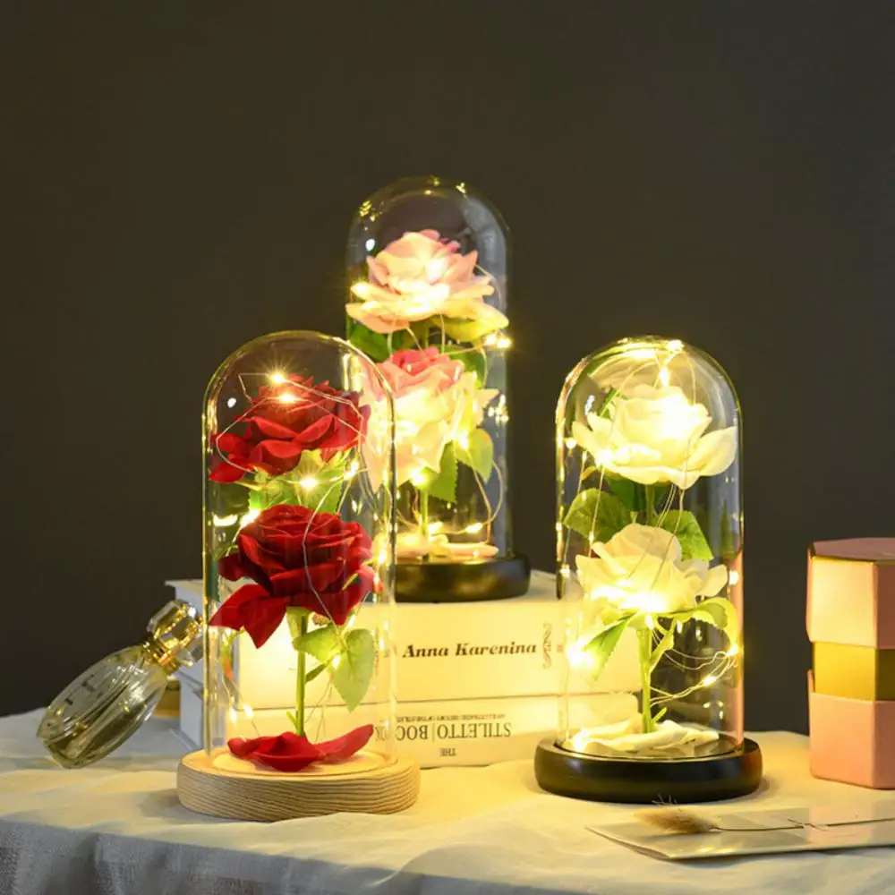Romantický LED Rose Večný Fólie Kvet S Víla String Svetlá na Vianočné Valentine ' s Narodeniny Svadobný Darček Pre Priateľku